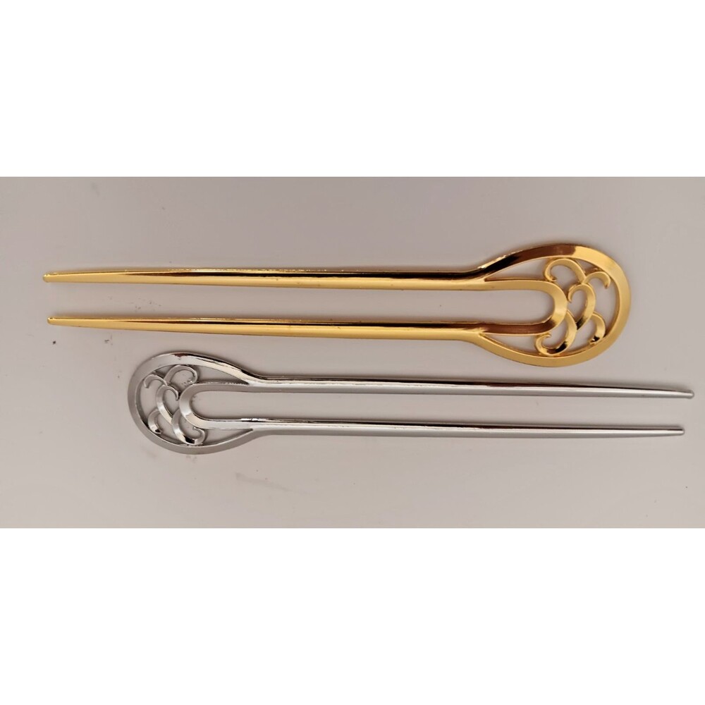 Elegant French Hair Pins Set of 2  Gold Silver for Twists and Buns NEW